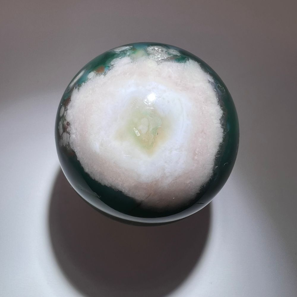 Green Flower Agate Crystal Sphere - Picture 4 of 11